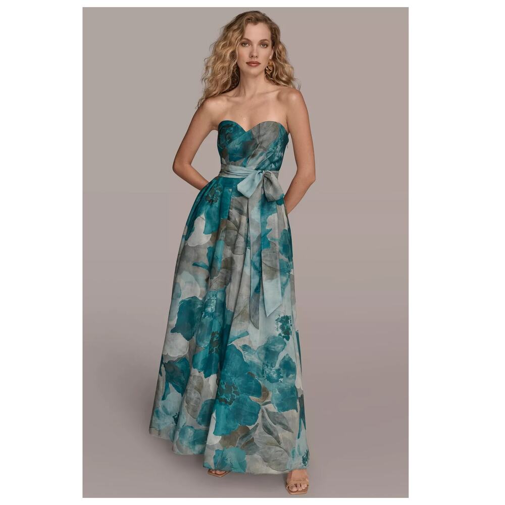 NEW Donna Karan New York Floral Strapless Fit & Flare Gown Size 2